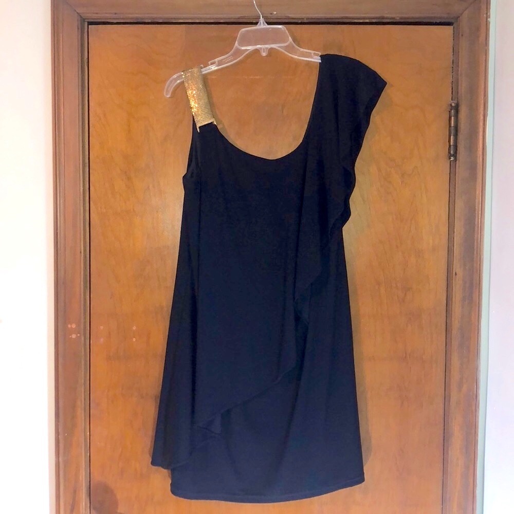 Navy Dress w/ Gold Detail